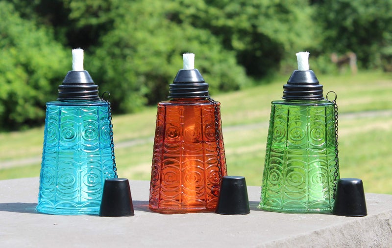 Seraphic Citronella Table Top Torches for Outdoor Patio, 16oz Decorative Glass Torch Citronella Candles for Outside Deck, Garden, Parties, Set of 3, Blue/Amber/Green - Image 3